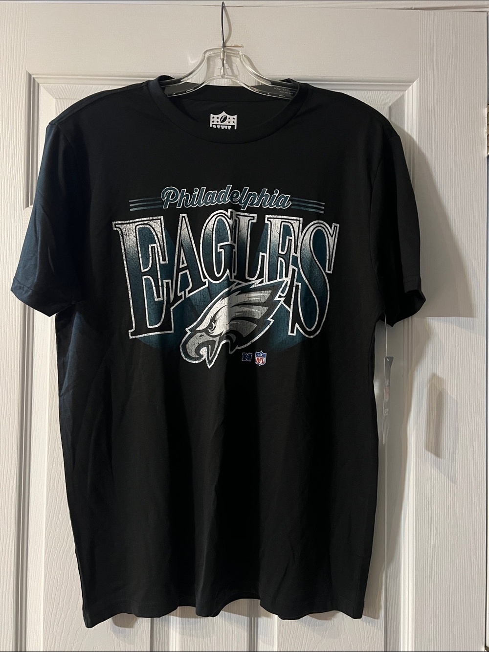 NFL Philadelphia Eagles Black Graphic Tee with Teal and Silver Logo